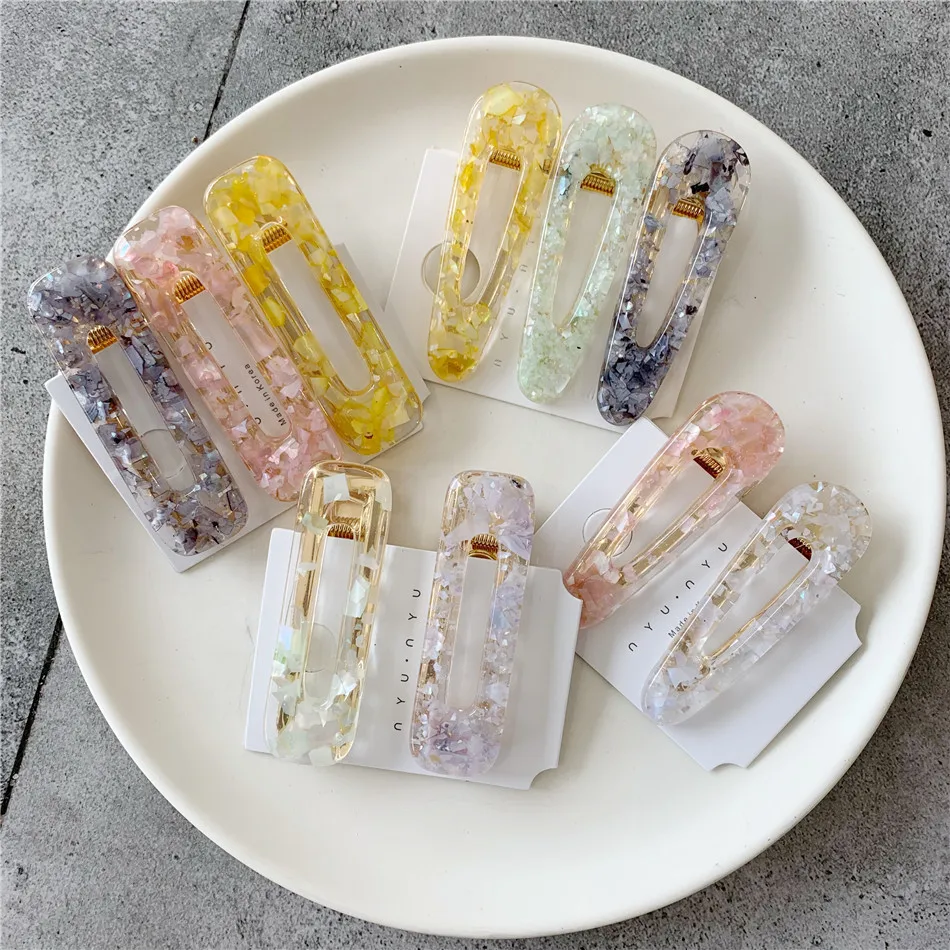 Женские заколки для волос акриловые пустотелые прямоугольные с каплями воды