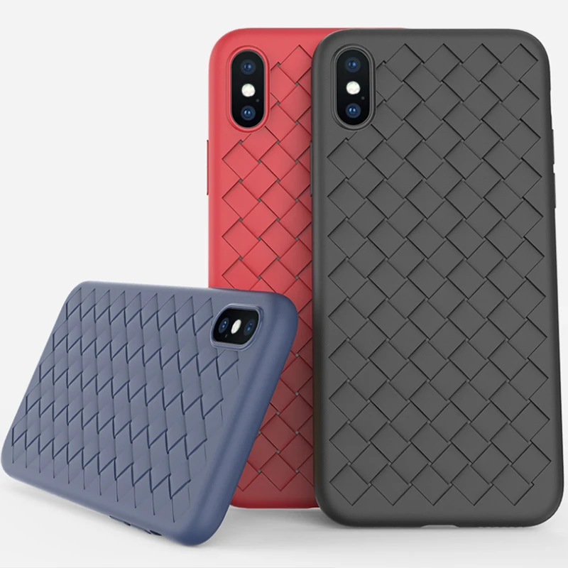 JOYCE Super Soft Phone Cases For iPhone 7 8 X XSMax Grid Luxury Case iphone 6 6s Plus XR XS Silicone Woven pattern Cover | Мобильные
