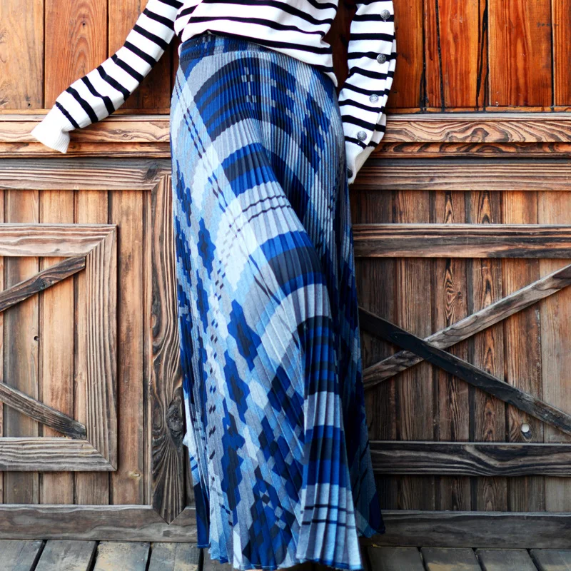 Женская длинная Плиссированная юбка праздничная теплая винтажная с принтом и