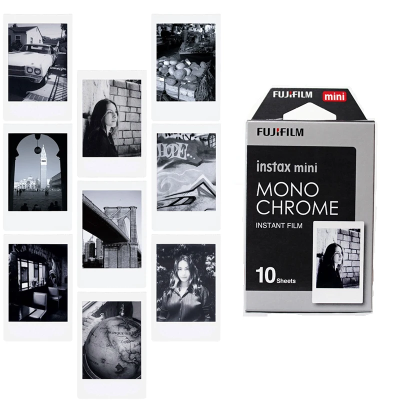 

New 10pcs Fujifilm Instax Mini Film Monochrome For Mini 9 8 7s 7 50s 50i 90 25 dw Share SP-1 Polaroid Instant Photo Camera