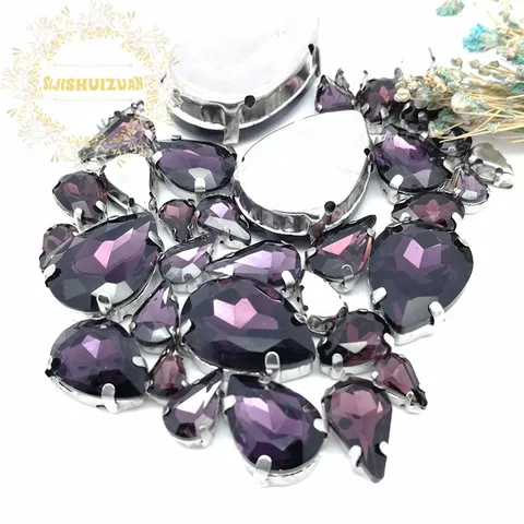 Хрустальные стразы сиjishuizuan, 30 шт., темно-фиолетовые, серебристые, каплевидные