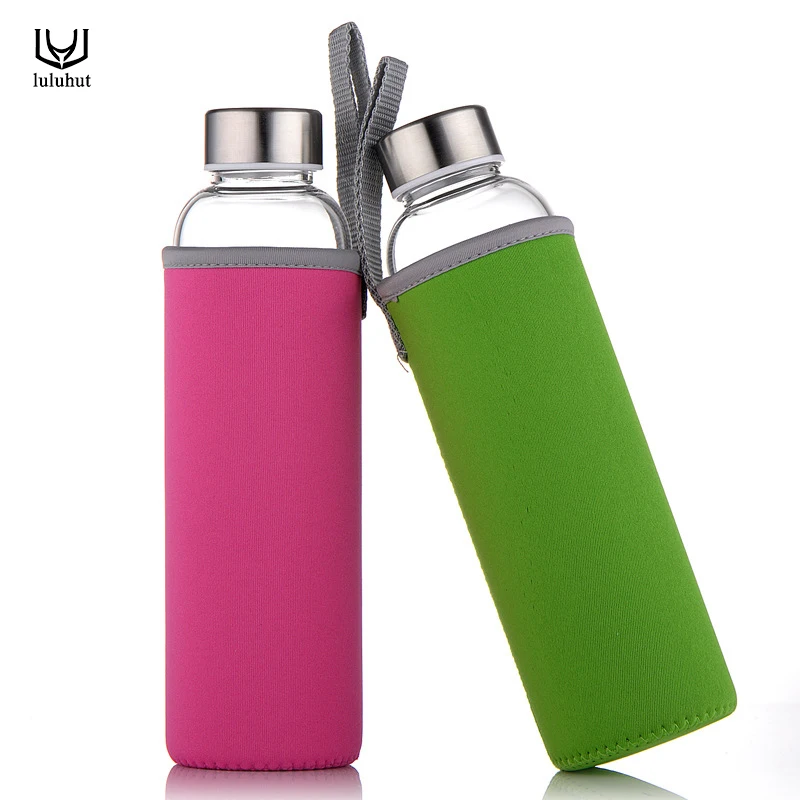 

luluhut Travel drinkware Portable bottle new design of glass water bottle Transparent bottle for water tea glass drinking bottle