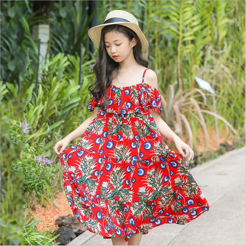 

High Quality Korean floral Vacation Girls dress big boy Princess dress for children's clothing