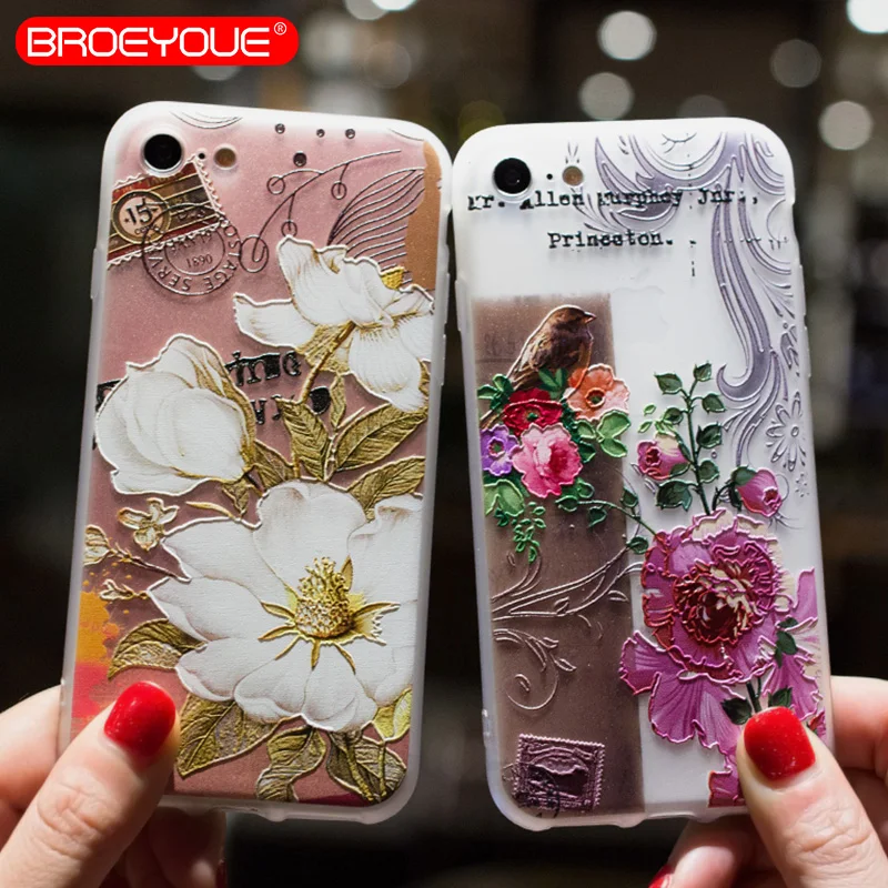 Case For Samsung Galaxy S7 S8 Relief Silicone Phone Cases Edge Plus Fashion Flower Animal Cute Back Cover |