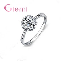 shiny cubic zirconia wedding rings female 925 sterling silver round luxury finger rings anel top quality prevent allergy