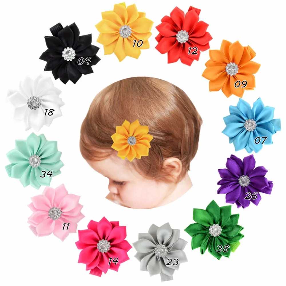 

12Pcs/lot 2 Inch Coloured Grosgrain Ribbon Pinwheel Hair Bows Clips With Hairpins Clip Girls Hair Accessories 830