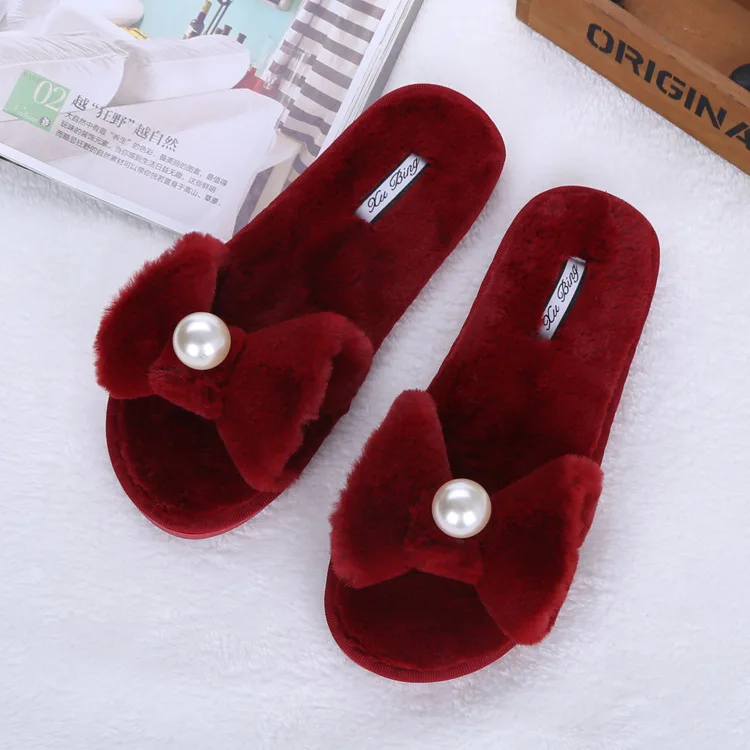 

2019 Faux Fur Comfort Slippers Platform Sweet Solid Slides Winter Warm Casual Flats Shoes Woman Slip On Creepers