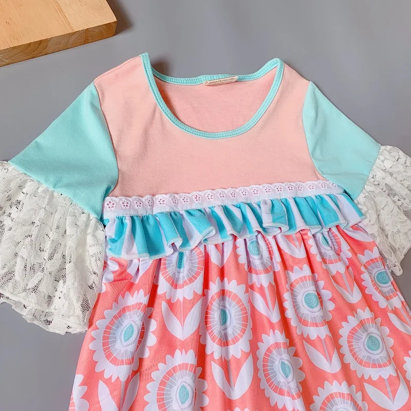 coralline flower princess dress geometry Ruffle Baby Girls Dress Flare Sleeve for present | Детская одежда и обувь