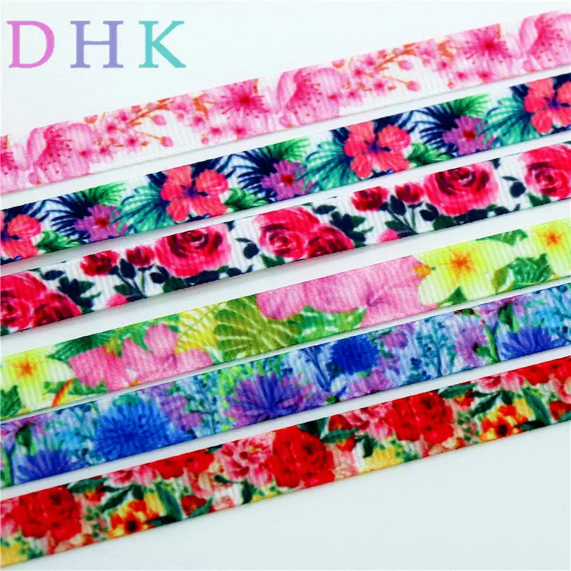 

DHK 3/8 ''Бесплатная доставка, цветы, роза, вишня, Печатный Grosgrain, ткань, головные уборы, сделай сам, украшение, рукоделие 9 мм S741
