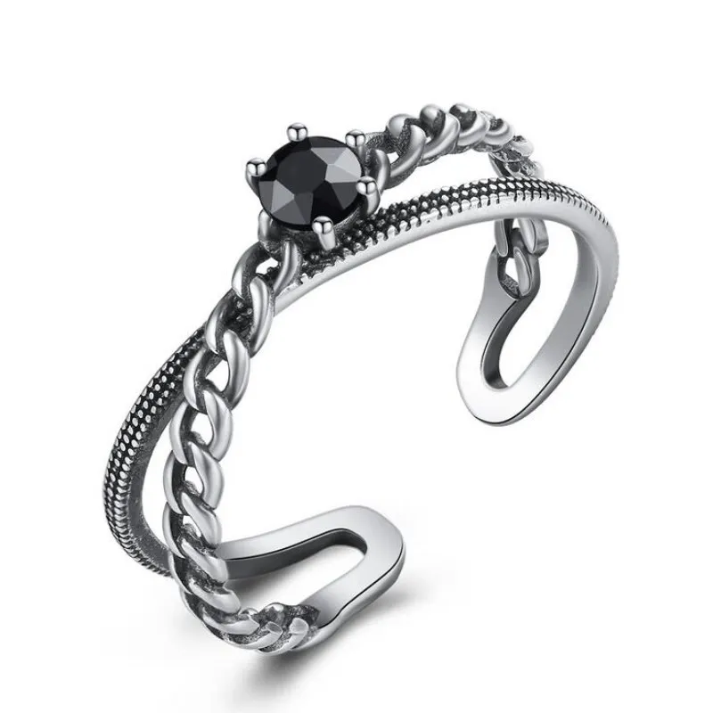 Женское Винтажное кольцо из тайского серебра 2019 пробы с черным Цирконом
