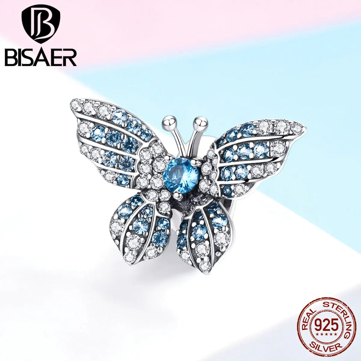 BISAER, 925 пробы, серебряный, Летающая бабочка, большая пробка, амулеты с силиконовым шармом, браслет, браслет, женская мода, Gifs GAC061