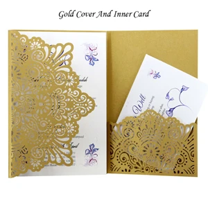 Cover And Inner Card 50 шт., европейские свадебные пригласительные открытки с лазерной огранкой, трехкратные кружевные поздравительные визитные открытки, открытки для ответа на приглашение, свадебные сувениры, вечерние украшения - Цвет: Cover And Inner Card