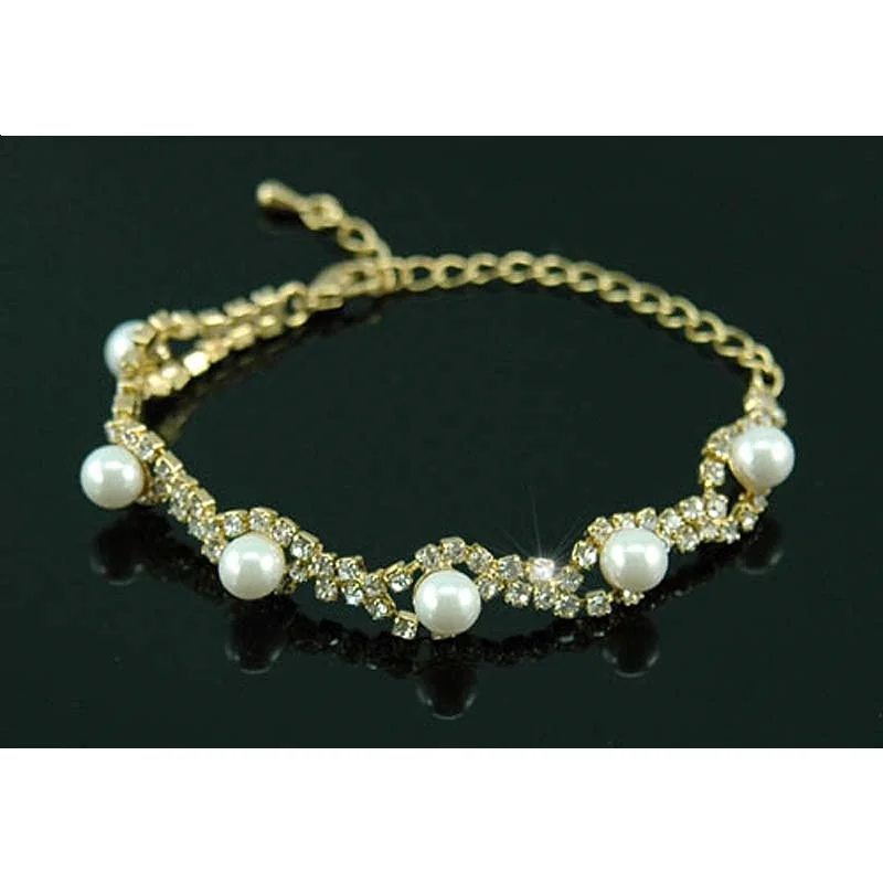 Браслет для подружки невесты с искусственным жемчугом и кристаллами золотого