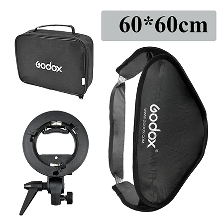 Софтбокс Godox Flash Kit 80 см* 80 см/60 см* 60 см/40 см* 40 см+ кронштейн типа S для студийной съемки - Цвет: 60cm x 60cm