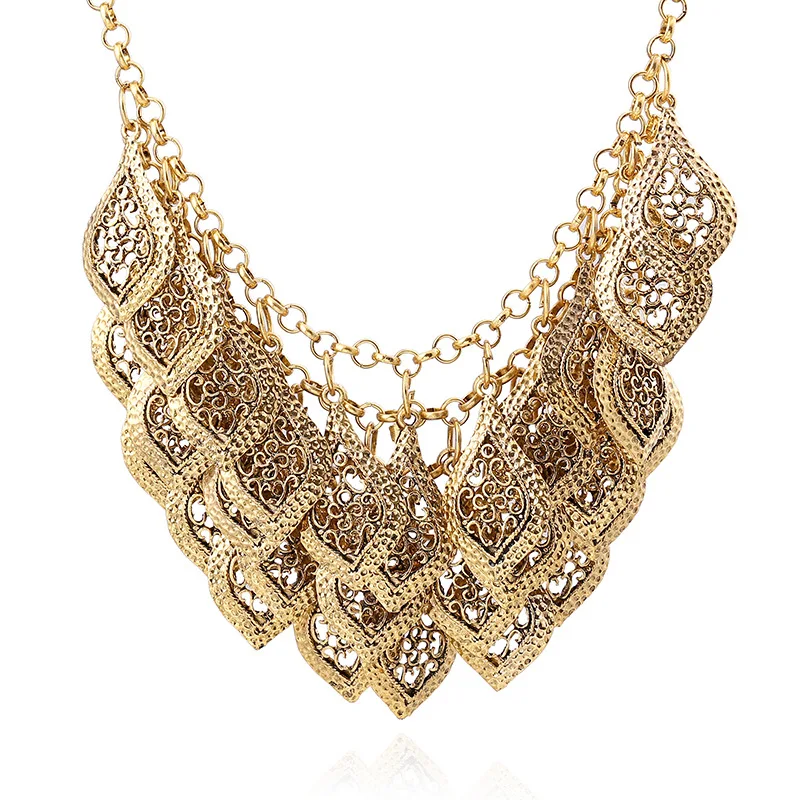 LZHLQ 2020 Multi-layer Hollow Leaf Statement Choker Necklace Collar Maxi Shell Necklaces Women Chain Collier Female Fine Jewelry | Украшения