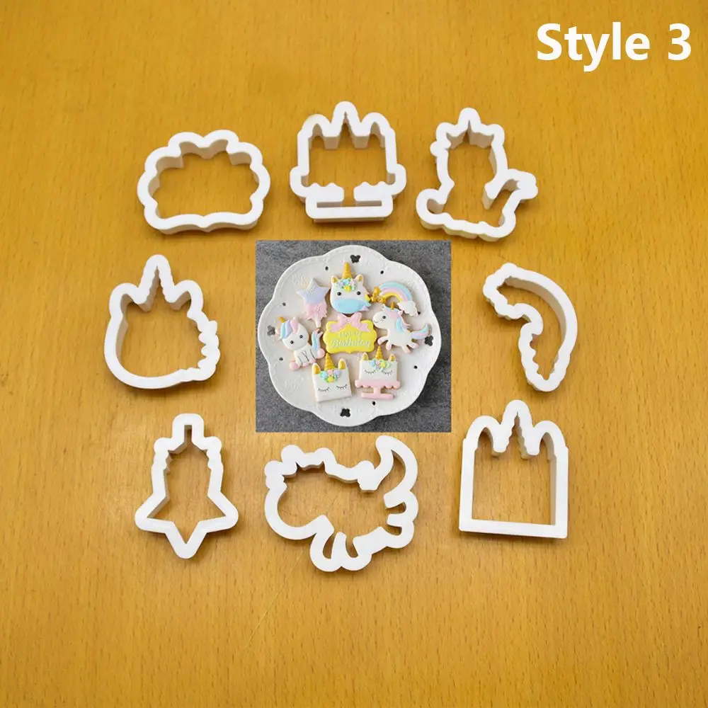 Style 3 8 шт./компл. инновационные Единорог печенья набор для работы с мастикой «сделай сам» шоколадный торт тиснение трафарет печенье Форма для выпечки - Цвет: Style 3