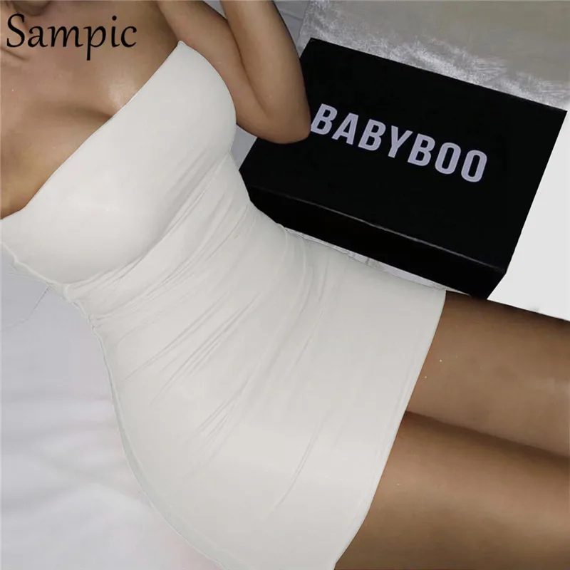 

Sampic White Black Strapless Dress Sexy Party Club Bodycon Dress Women Summer Backless Sleeveless Red Mini Dresses 2019 Vogue