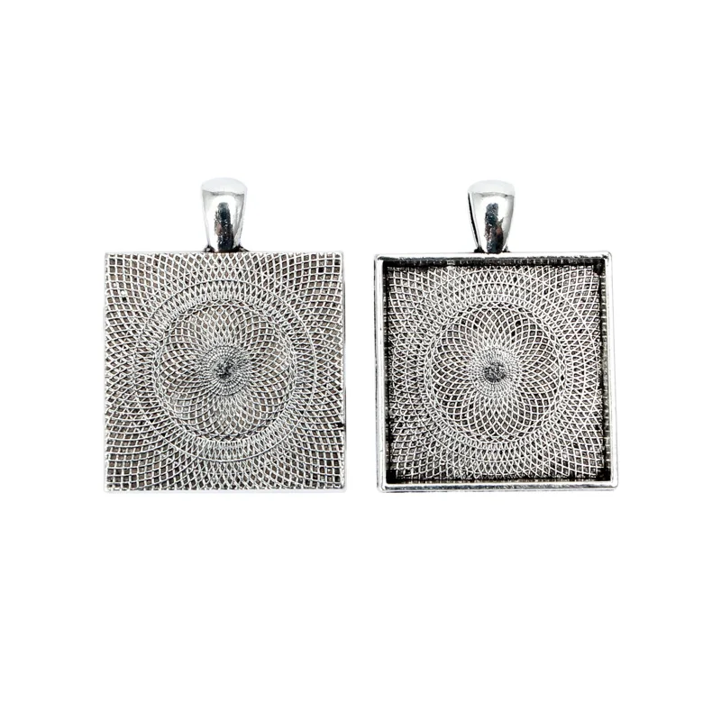 BASEHOME 10pcs/lot Square Pendant Settings Cabochons Bases Bezel Trays Fit 25mm Glass Cabochon Cameo DIY Necklace Findings | Украшения и