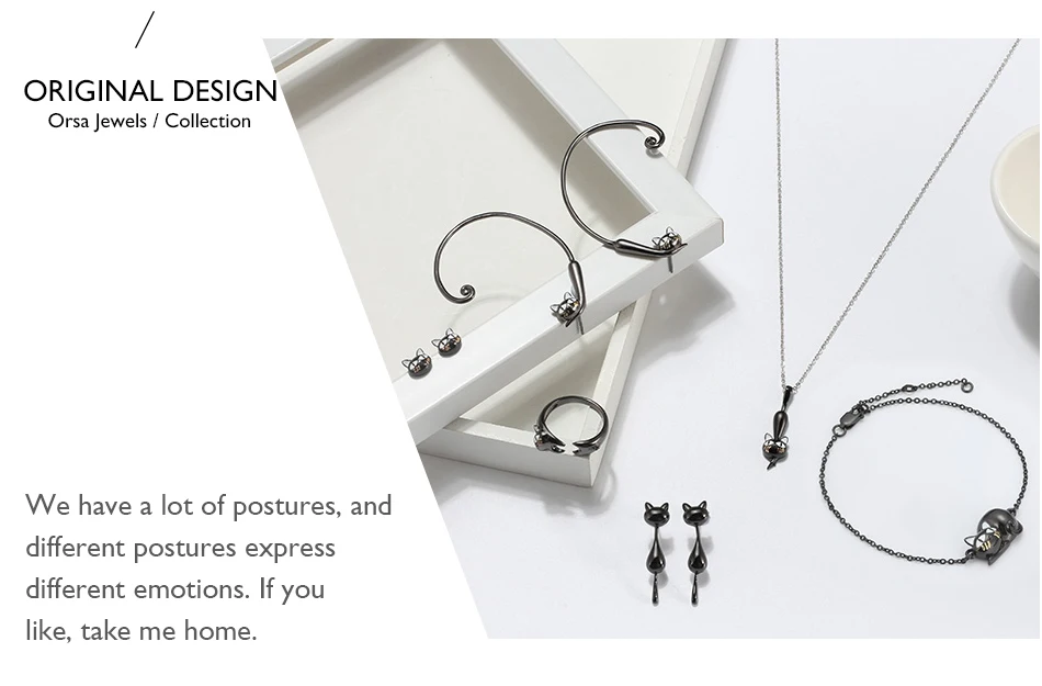 ORSA JEWELS, настоящая 925 пробы, серебряная подвеска, дизайн, милый кот, черный пистолет, эмаль, ремесло, женские ожерелья, подарок, ювелирное изделие SN99