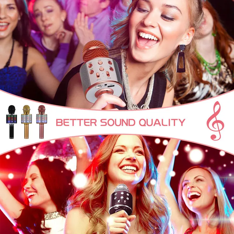 

Glowing Bluetooth Wireless Microphone WS858L Home Karaoke Microphones Speaker Handheld Music Player Singing Recorder KTV Mic