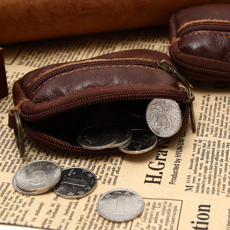 Миниатюрная сумка для монет из натуральной кожи на молнии классический стильный