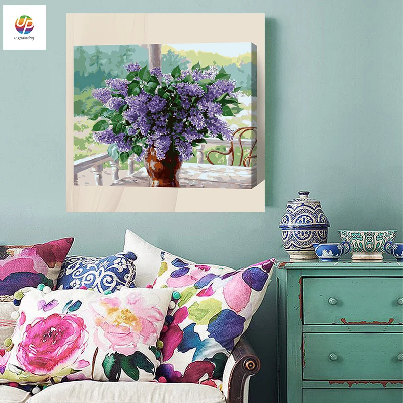 Бескаркасный Сиреневый цветок Diy Цифровая живопись по номеру акриловая краска