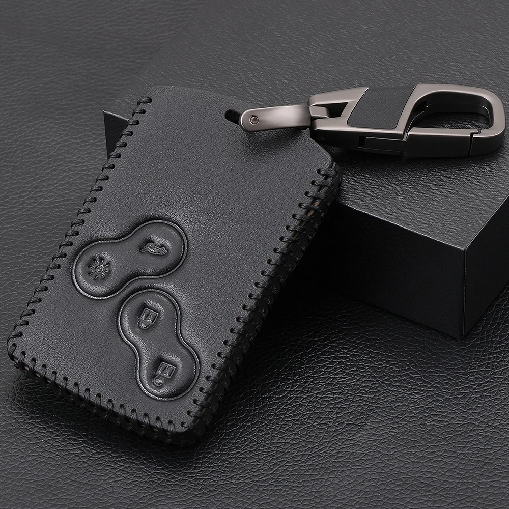 Новый дизайн 4 кнопки чехол для ключа из натуральной кожи защитный Renault Clio Logan Megane 2