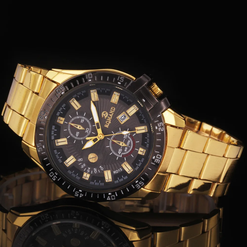 Relogio Masculino dourado отличное качество Роскошные мужские кварцевые часы наручные