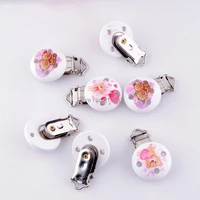 10 baby pacifier clips mixed pattern lovely bear white wood metal holders cute infant soother clasps funny accessories 4 4x2 9cm