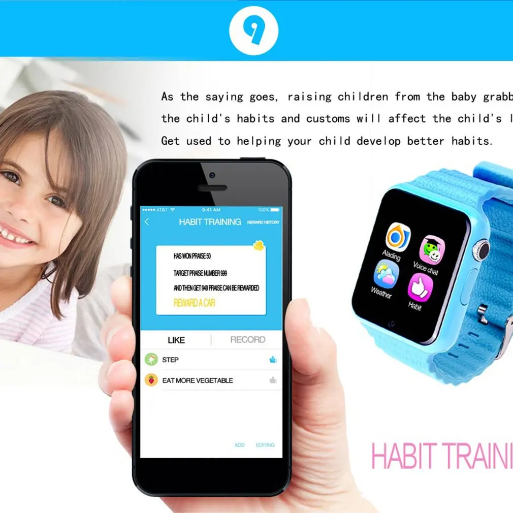 V7k Children Smart Watch GPS Tracker Anti Lost Monitor SOS Call Children's Camera Phone 1.54 Inch Screen | Наручные часы