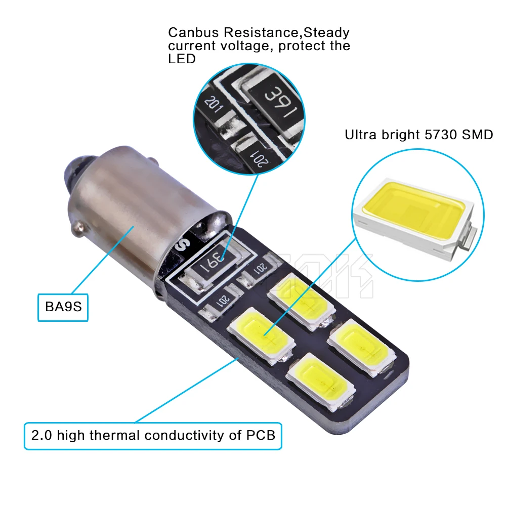 Светодиодная автомобильная лампа canbus 194 W5W Canbus BA9S 8smd 5630 5730 10 шт./лот бесплатная