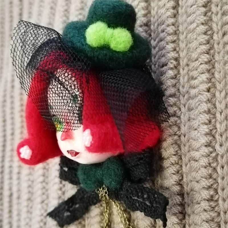 Handmade Clay Mini Doll OOAK Brooch Vintage Felt Dolls Badge Unique Brooches Jewelry | Украшения и аксессуары
