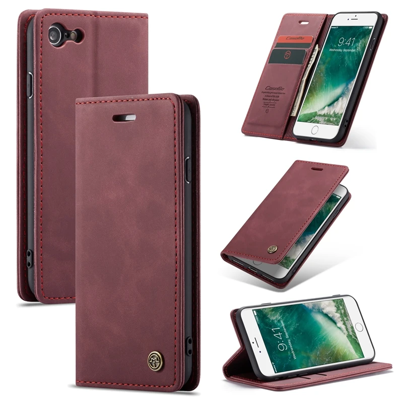Кожаный чехол кошелек для iPhone 8 7 6 Plus с магнитной кредиткой и отделением денег