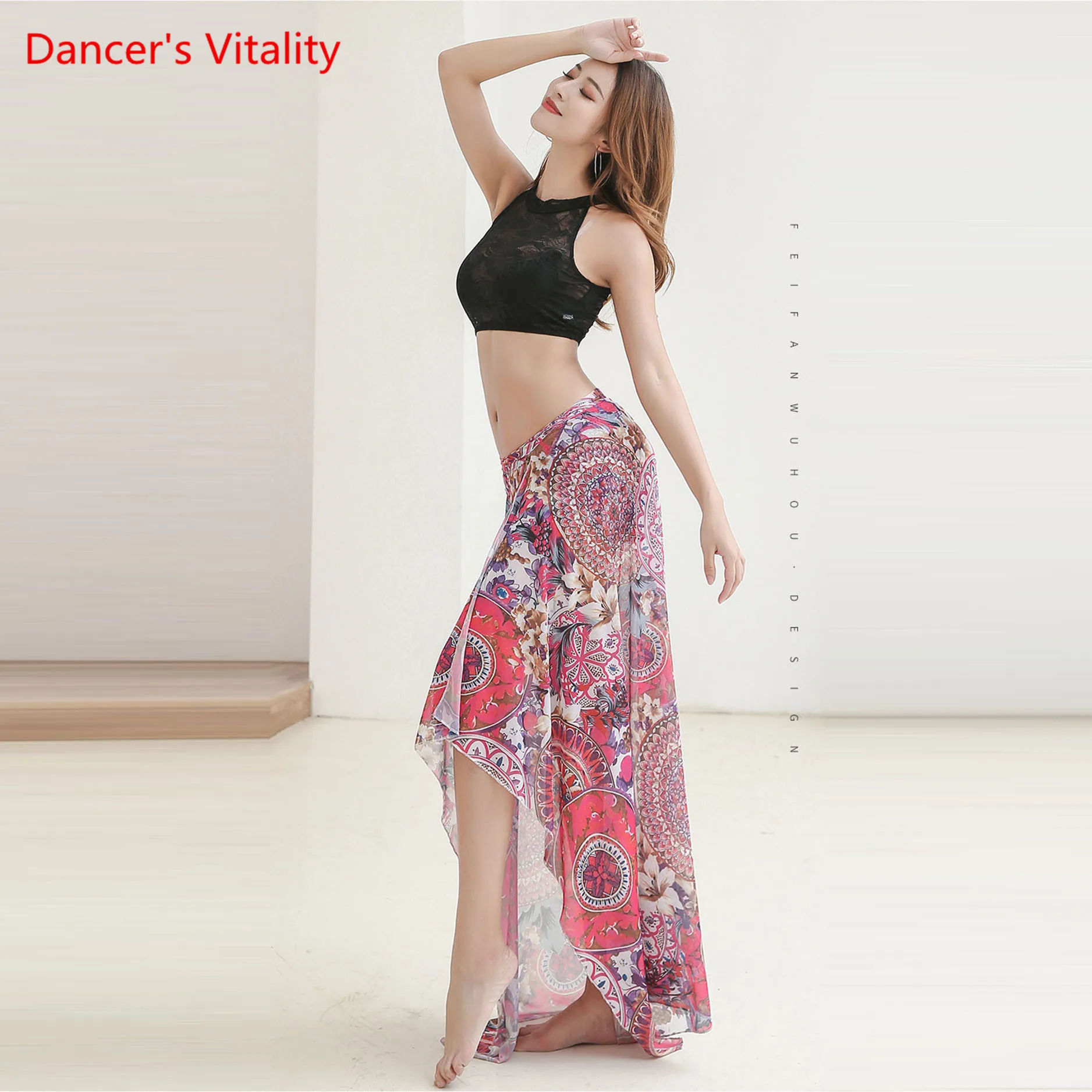 Женский костюм для танца живота длинная юбка + кружевной топ комплект из блузки и