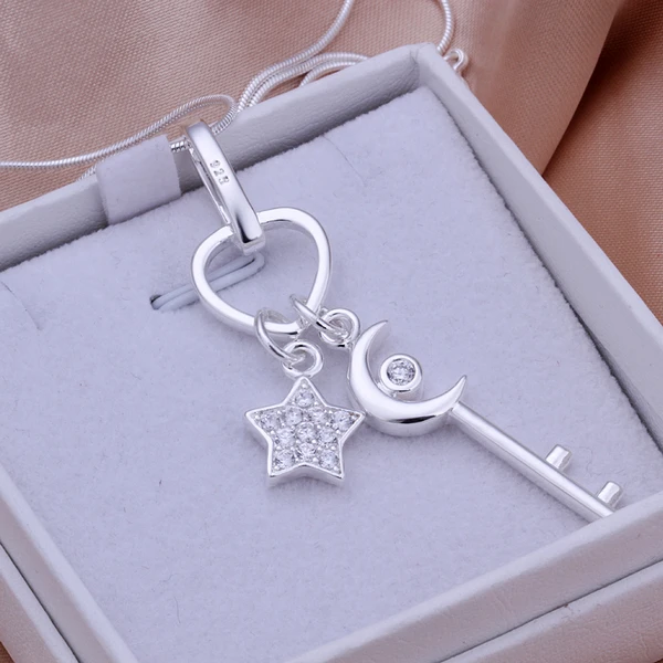 Уникальный ключ и старт Серебряный Кристалл Подвеска Женские Ожерелья Цепочка