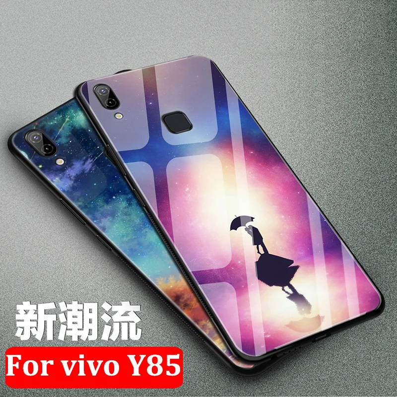 ДЛЯ Vivo Y85 чехол для VivoY85 Чехлы окрашенные закаленное стекло + Мягкая силиконовая