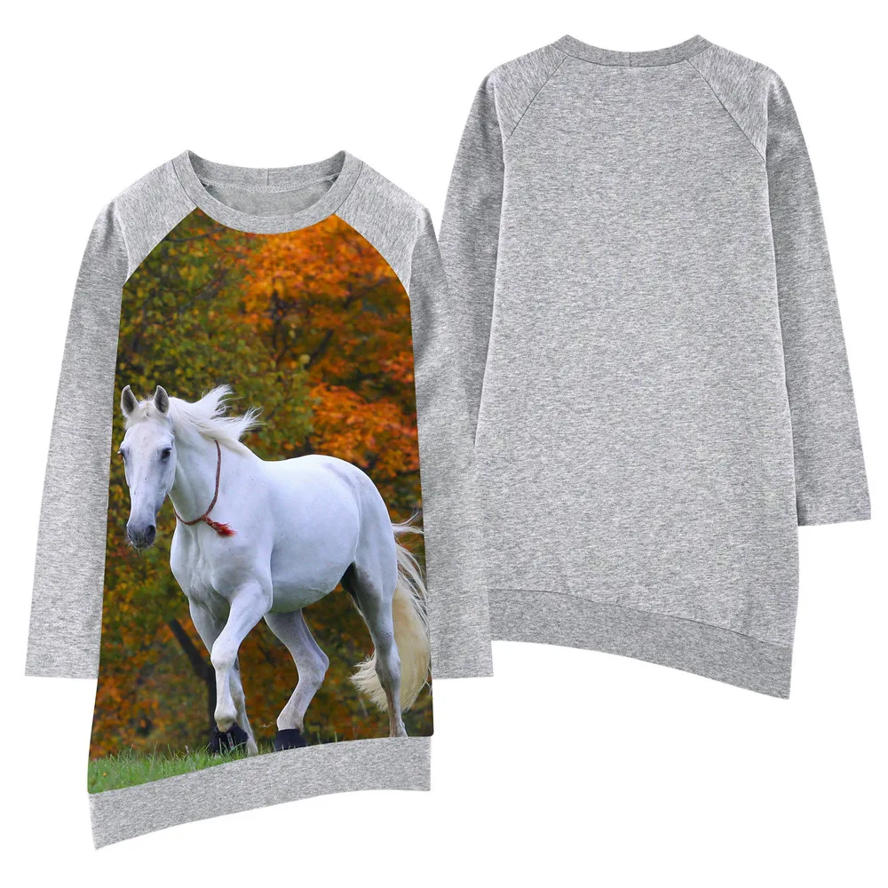 Baby kids fashion Children dress Autumn Dress European and American Style Brand baby Girls white horse printing new | Детская одежда и