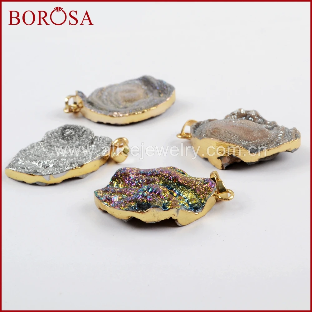 BOROSA 10 шт. Модный Золотой Цвет Маркиза Радуга Титан галактика Друза кварц кулон