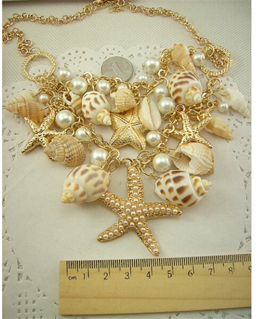 Женское многослойное ожерелье с подвеской в виде морской звезды|pearl statement