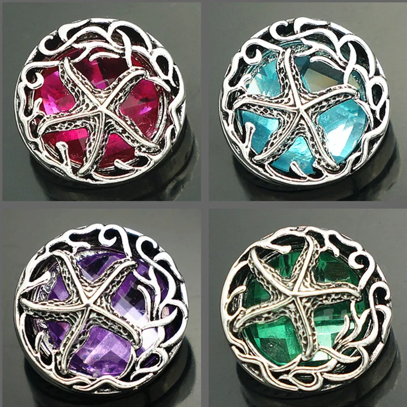 

Fashion beauty Hollow Starfish Colorful inner rhinestone 20MM metal snap buttons fit DIY 18mm snap jewelry wholesale KZ3192