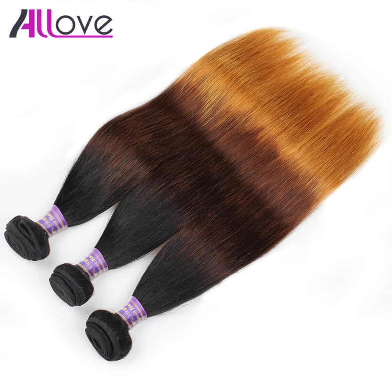 Allove прямые Человеческие волосы перуанской Ombre волос T1B/4/30 Реми Человеческие волосы ткань 3 шт. прямые Человеческие волосы утка 10-28 дюймов