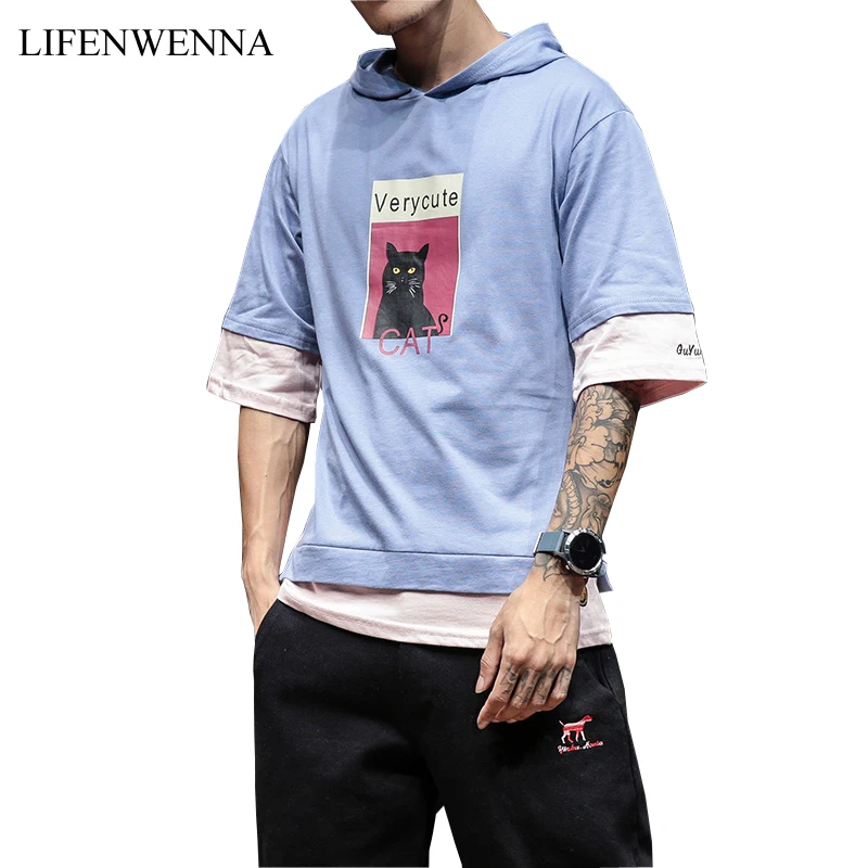 Мужская футболка с капюшоном повседневная облегающая в стиле хип хоп коротким