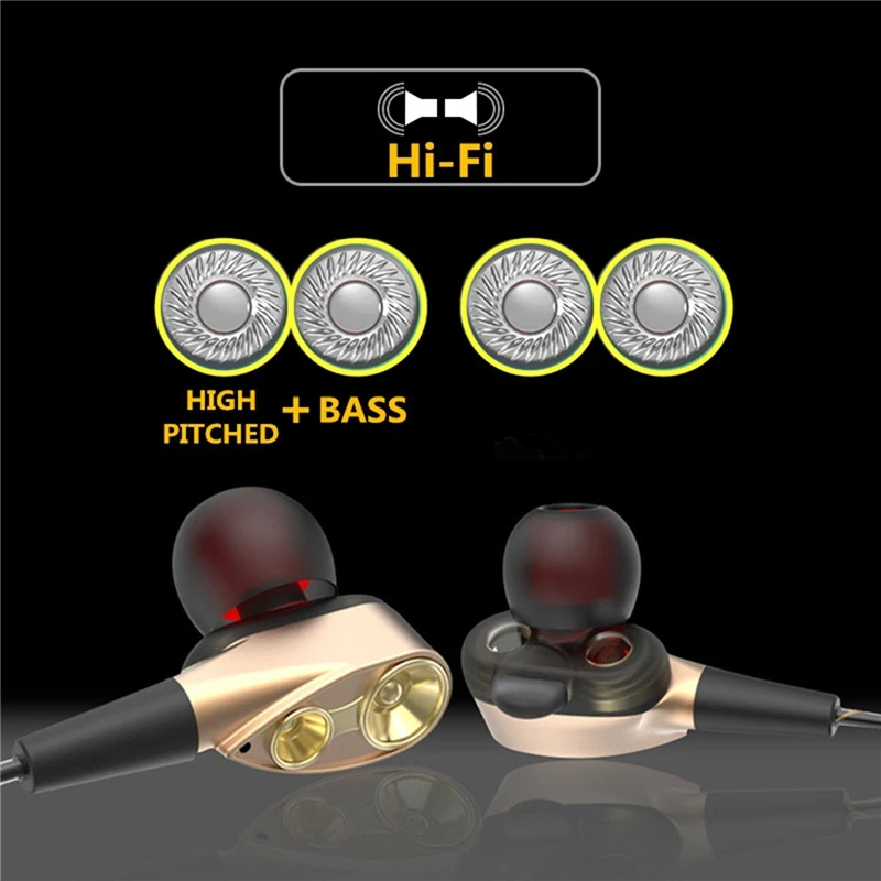 Двойной драйвер HiFi наушники в ухо стерео бас 3 5 мм проводной In Ear Hi Fi с микрофоном