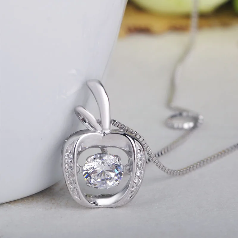 Женское колье с фианитами Blucome серебристое ожерелье в форме яблока кулон на