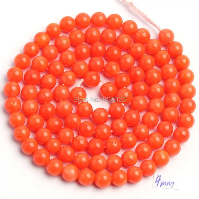 

4mm Natural Orange Coral Round Shape DIY Loose Beads Strand 15" Jewelry Making w708