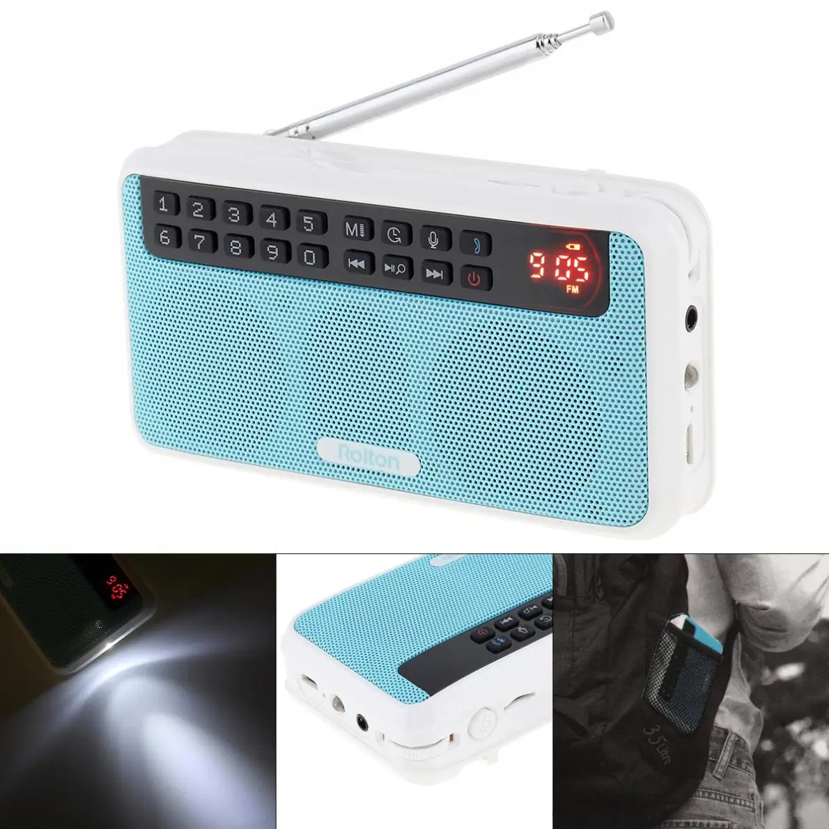 Портативный мини fm-радио Rolton, dab радио portatil am FM radyo, музыкальный плеер, динамик, TF, USB, с ЖК-дисплеем, фонарик