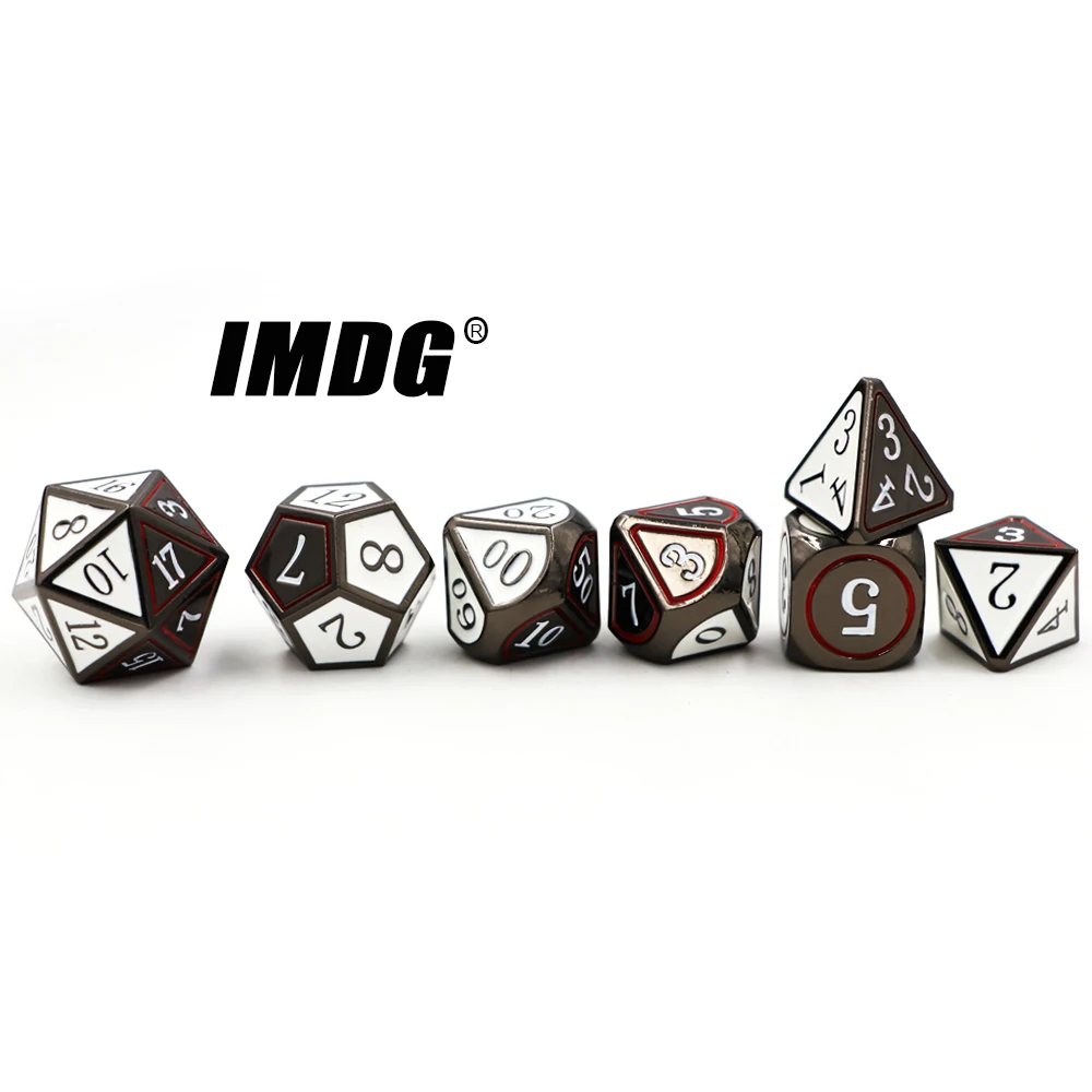 IMDG 7 шт./компл. Творческий RPG игра в кости многогранник металлические игральные кубики DND эмаль двухцветный высекательный пресс машины для черный, белый цвет цифровой игра в кости