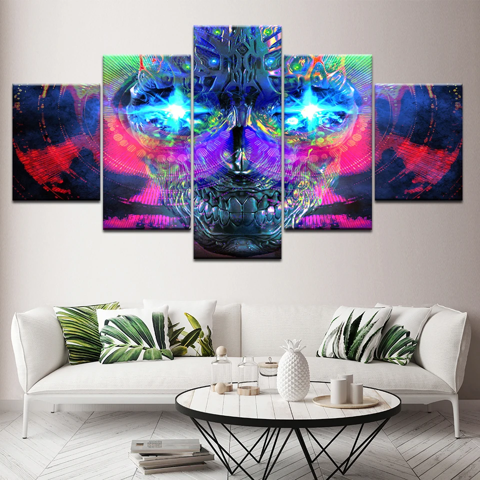 Картина на холсте с черепом психоделическим дизайном 5 шт. Настенная картина