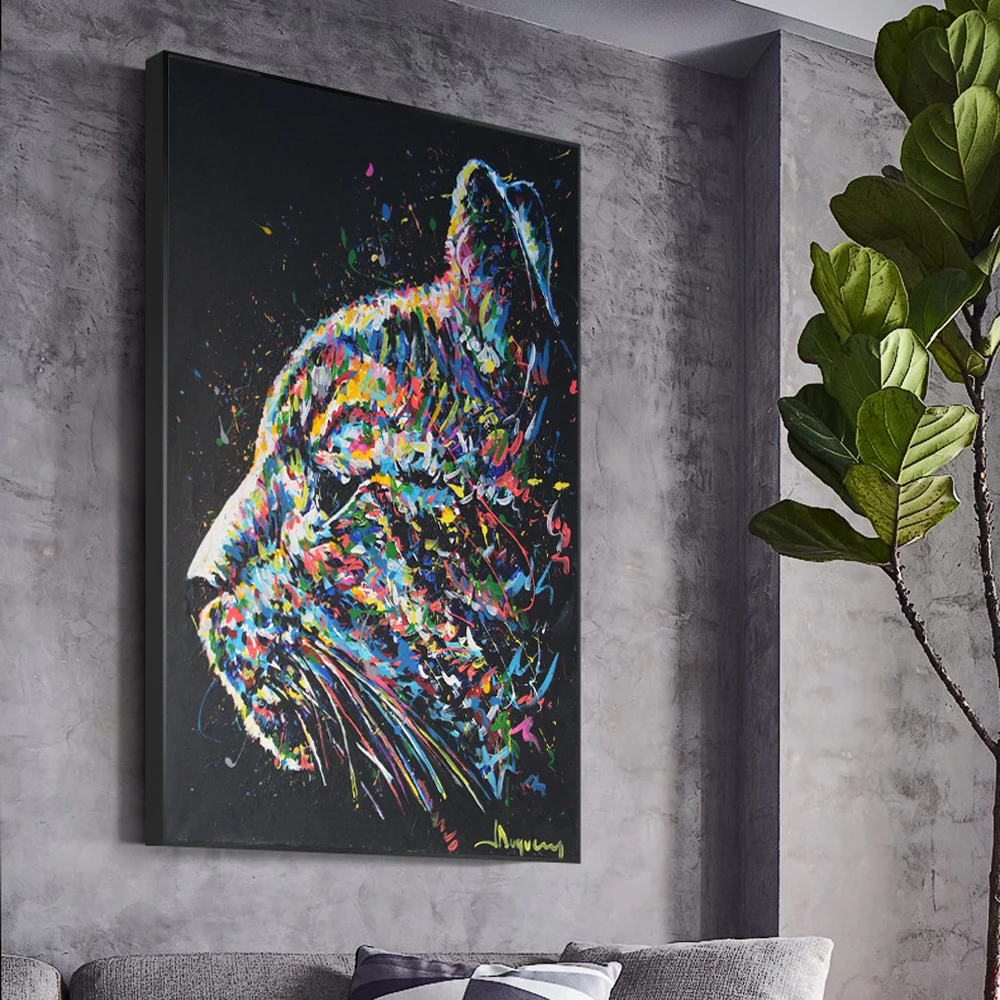 Современные красочные животные картина холст плакат печать акварельный Кот