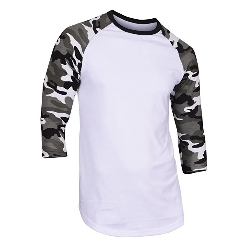 Men's Casual 3/4 Sleeve Baseball Tshirt Raglan Jersey Shirt Camo Printing Loose Tops Short | Мужская одежда
